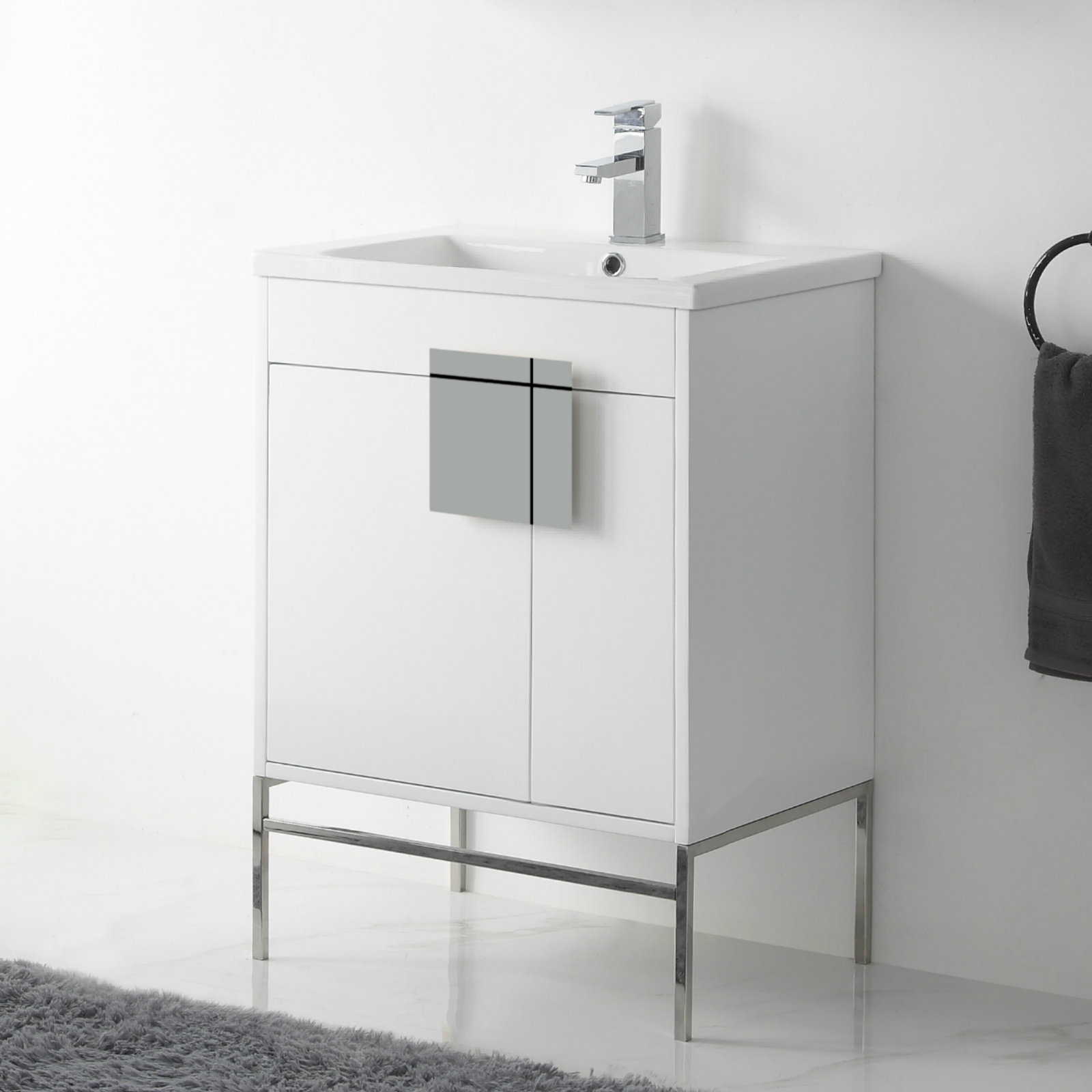 Maisie 24'' Single Bathroom Vanity, White, Polished Chrome