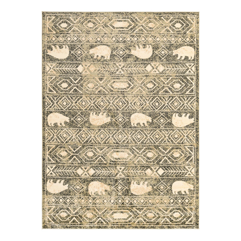 Tapis vert / noir / beige Ieshaa, Rectangle 7 pi 1 po x 10 pi