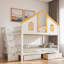 Lit superposé en bois avec escalier de rangement, tiroirs, toit de maison et porte de fenêtre-1933440070