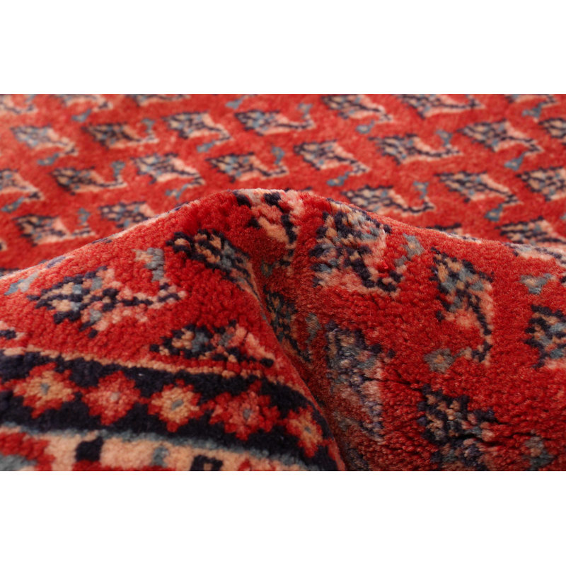 Tapis de couloir rouge unique en laine noué à la main de style années 1990 3 pi 5 po x 9 pi 10 po Desloge