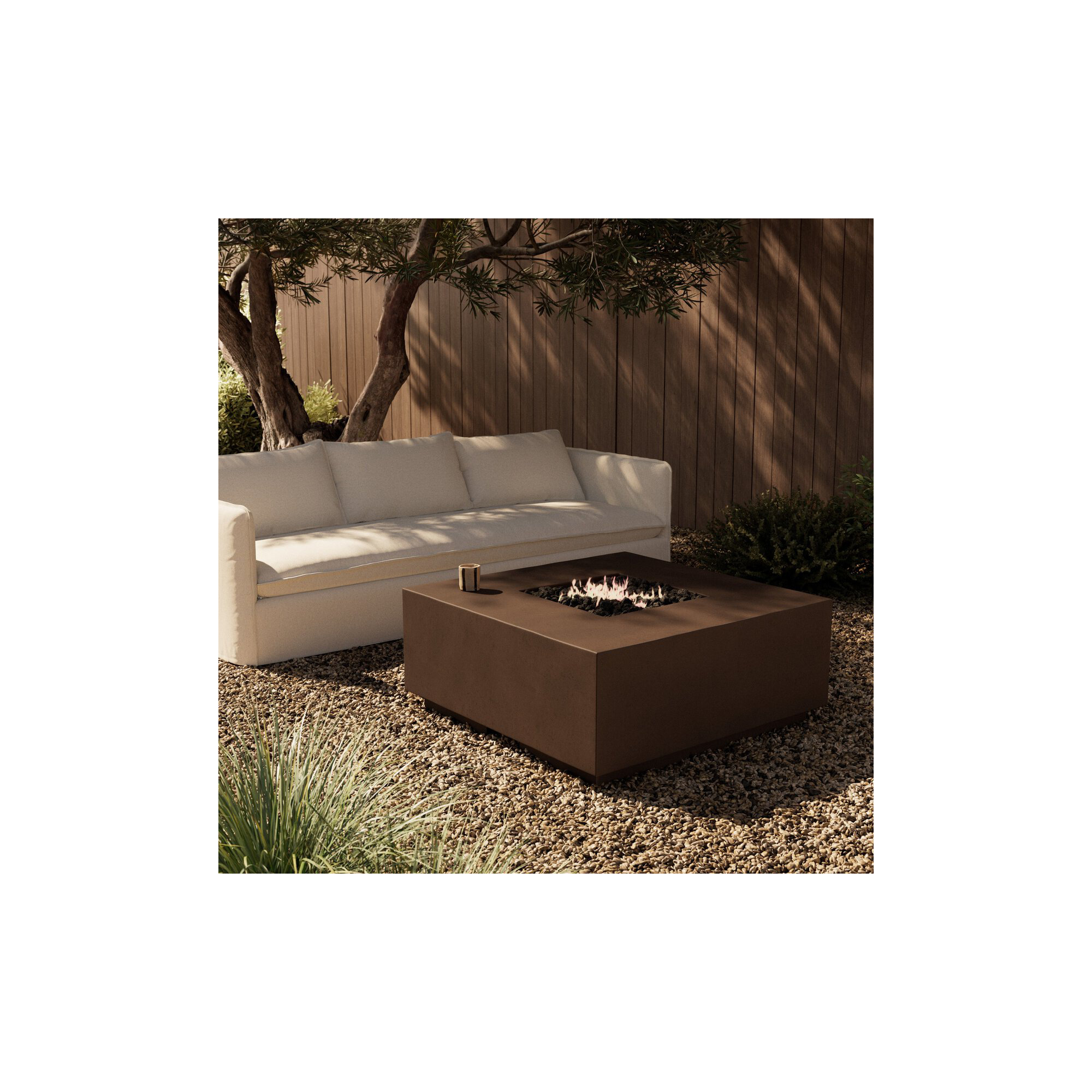 Ella Square Fire Pit Table, Clay Concrete