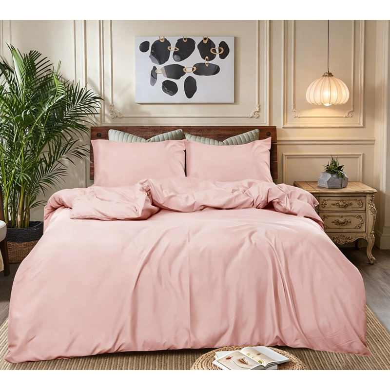 Microfiber Solid Colour Duvet Cover Set, King Size Bed Duvet Cover + 2 Pillowcases, Pink