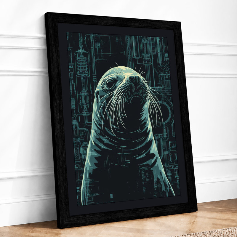 Seal in Circuits Modern - Framed Print, A1 - 84.1 x 59.4 cm, Black