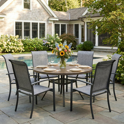 6-Person Round Patio Dining Set With Stackable Textilene Chairs