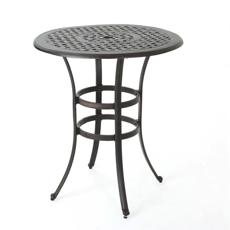 Table de bar en fonte d'aluminium avec motif en treillis et porte-parapluie pour un repas en plein air élégant