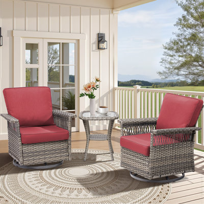 3 Pieces Outdoor Swivel Wicker Chair Patio Furniture Set