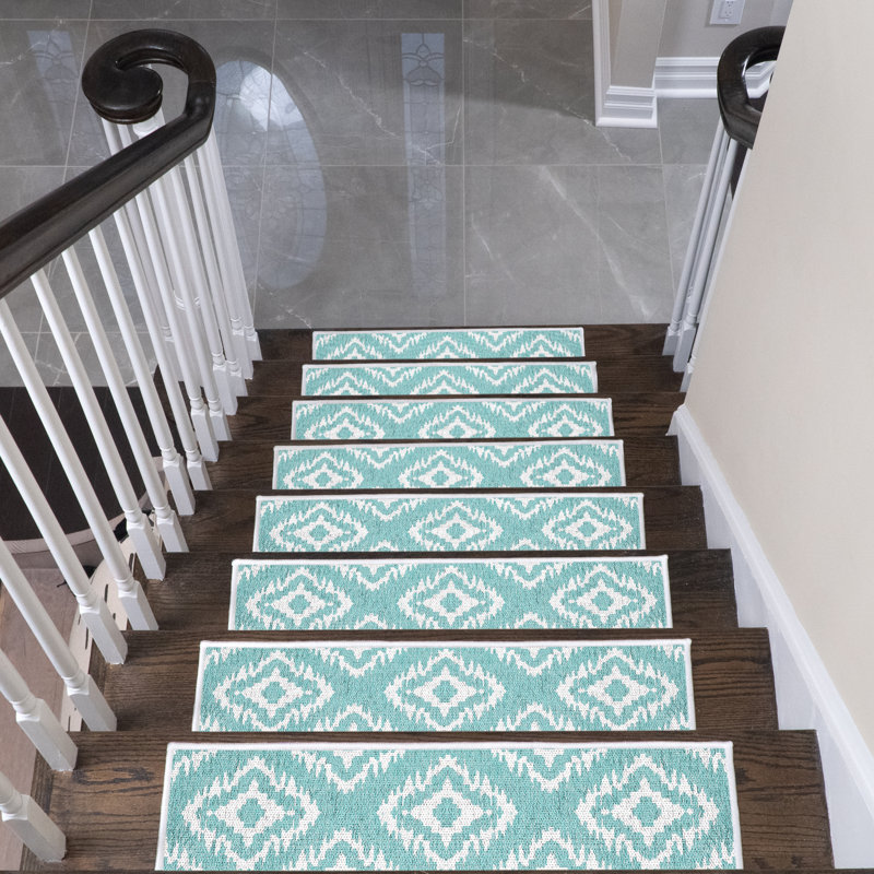 Tapis d'escalier intérieur antidérapant Osnabrock, Bleu sarcelle clair, 15 Piece Included
