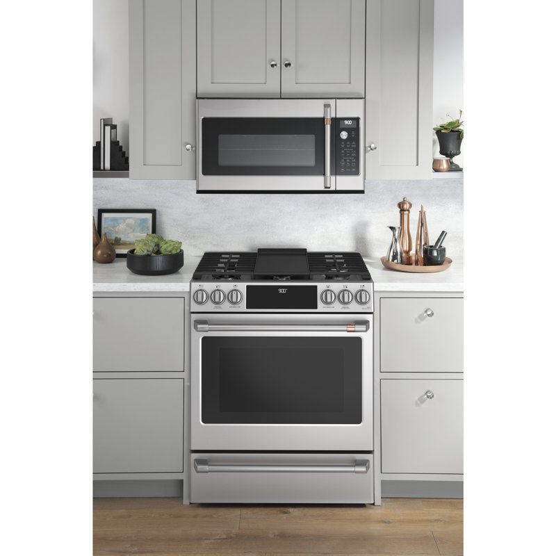 Café 30" 5.7 cu. ft. Smart Slide-in Dual Fuel Range with Griddle and Grill, Stainless Steel/Brushed Stainless