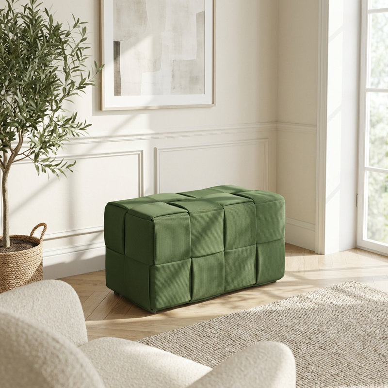 Corduroy Woven Ottoman Foot Rest Sofa Stool with Soft Cushioning