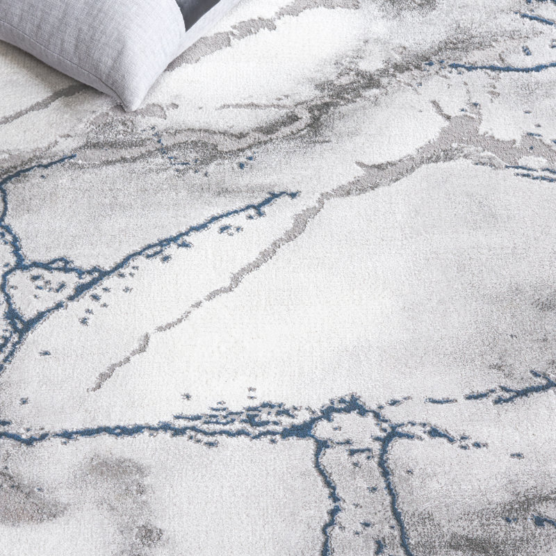 John-Paul Craft Performance Abstract Rug, Square 10', Ivory Gray/Blue