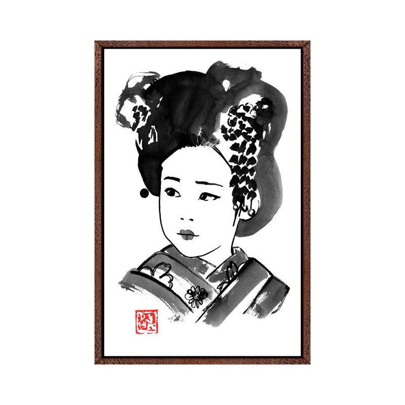Petite Japonaise 1 Piece Painting on Canvas, 152.5 cm H x 101.5 cm W, Classic Brown Wood Framed