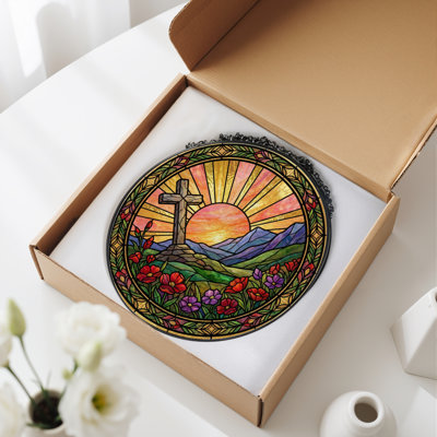 Panneau de vitrail 12 "H Cross Sunset