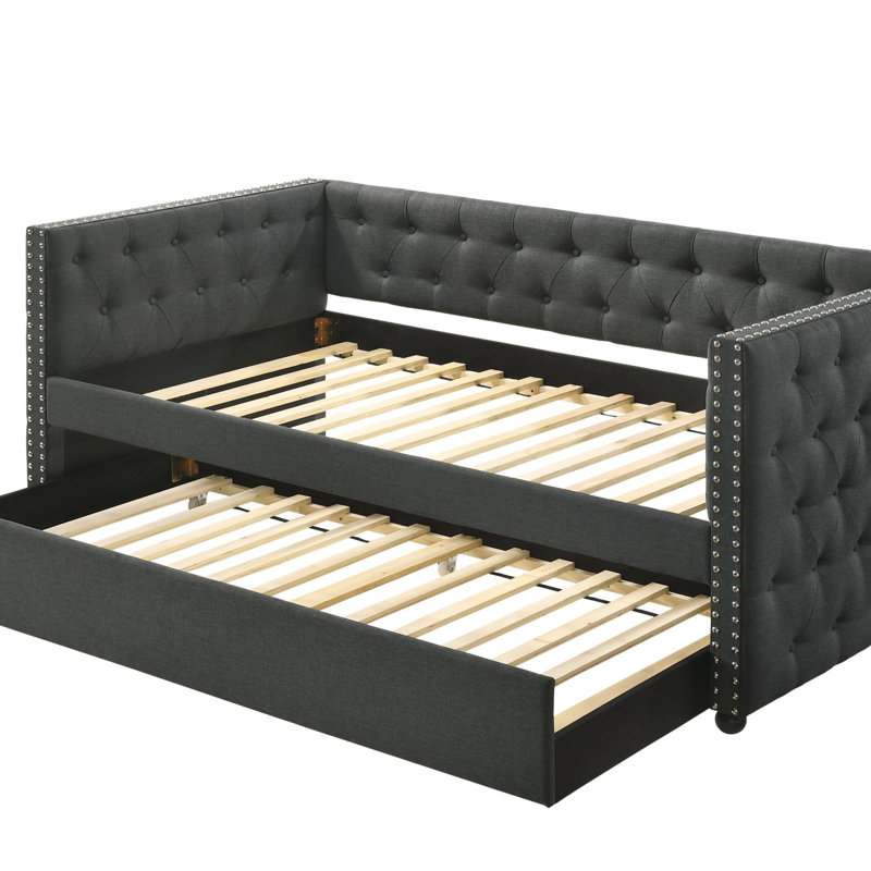 Lit de jour Romona en tissu gris avec couchette (simple)