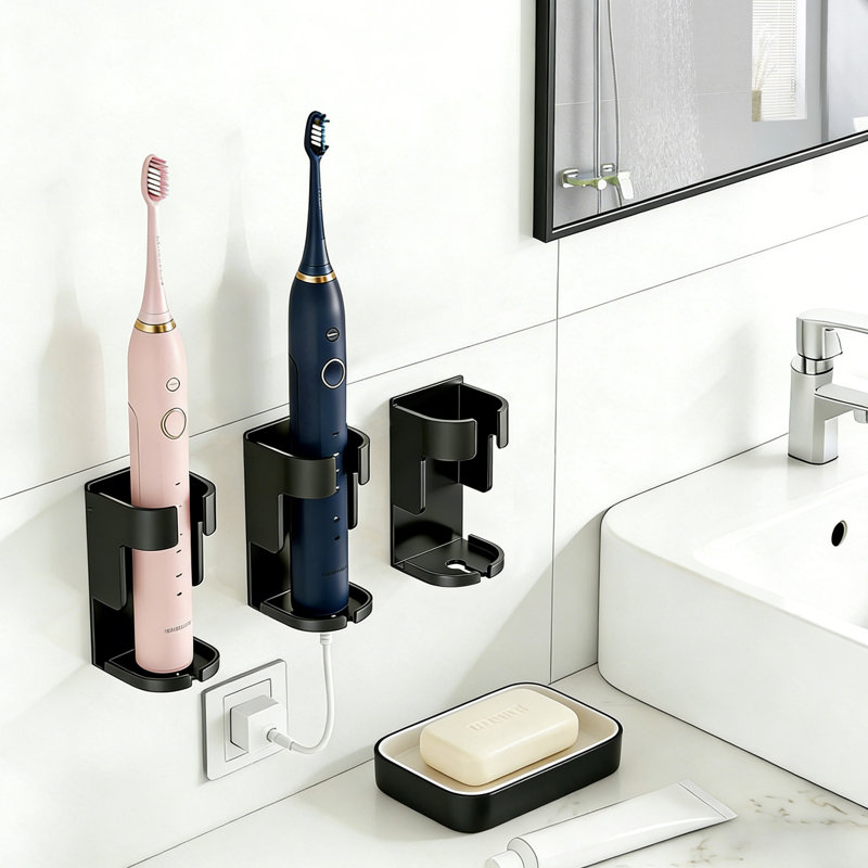 Organisateur de brosse à dents électrique adhésif, support de brossage de dents mural pour salle de bain, Noir