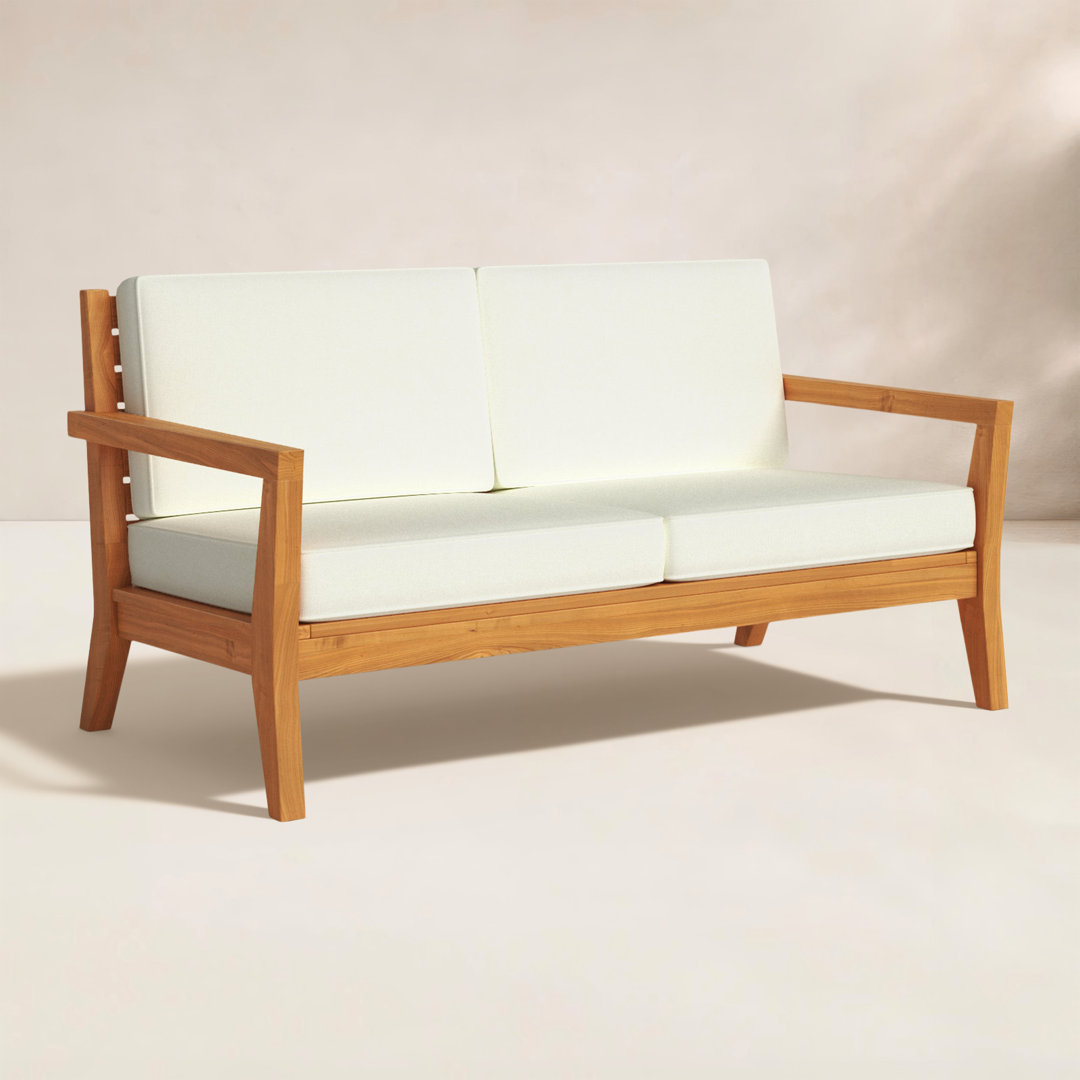 Outdoor Solid Teak Wood 2-Person Sofa with Cushions Ebern Designs