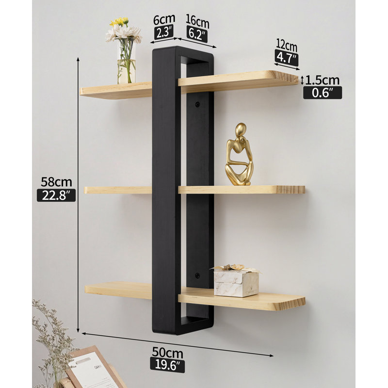 Floating Shelf, Black/Natural Wood