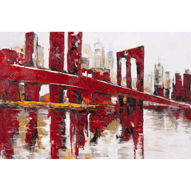 "Pont rouge abstrait et industriel", H 24 po x l 36 po
