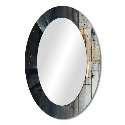 Dream Fragments Of Wood Stone Petal II - Gold Modern Oval Wall Mirror