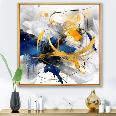 «Dark Blue and Gold Strokes», reproduction sur toile encadrée
