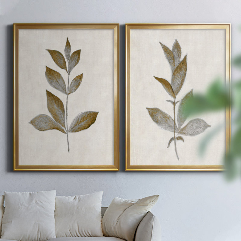 Bronze Leaf I - ensemble de 2 reproductions, Toile encadrée, H 18,5 po x l 49 po, Doré