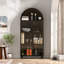 Armoire de rangement arquée moderne avec portes en verre, tablettes ouvertes et cadre en métal