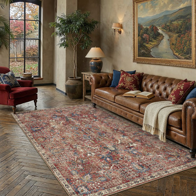 Liora Vintage Oriental Area Rug, Washable Living Room Rug with Non-Slip Backing