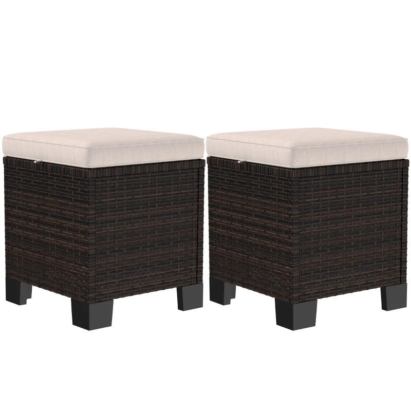 Outdoor Patio Ottoman Cubes - Set Of 2 | Gift Idea, Cream , Fabric