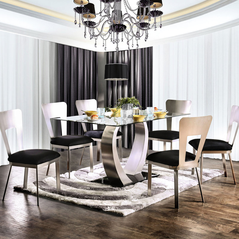 Chaises de salle à manger en métal argenté avec siège rembourré en microfibre noire