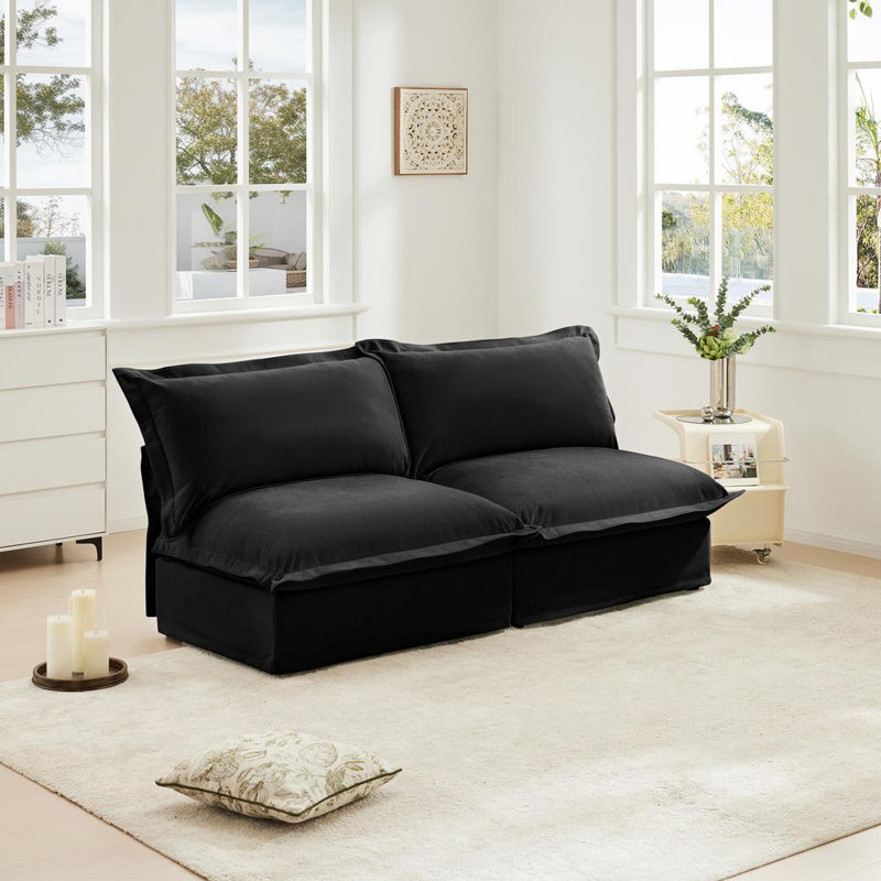 Canapé modulaire sans accoudoirs Aumiller, 34.6" H x 73.2" W x 33" D,, Noir, Chenille
