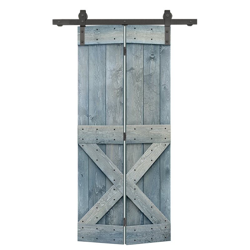Porte pliante en bois massif 84 po 84 po, Bleu denim, 26 po x 84 po