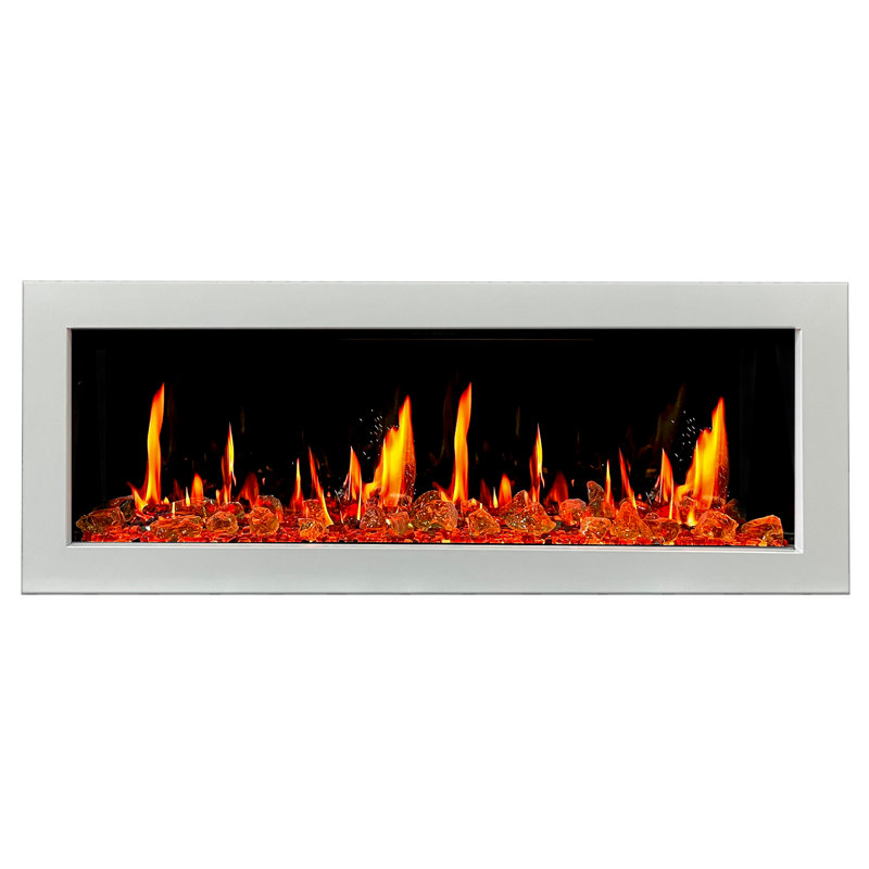 Litedeer Homes Latitude II ZEF48X 48" Smart Electric Fireplace | Ultra-Slim Wall Mounted & Recessed White Frame| HD Multi-Flame, Breathing Logs with Reflective Amber Glass Fireplace Decor, App Control