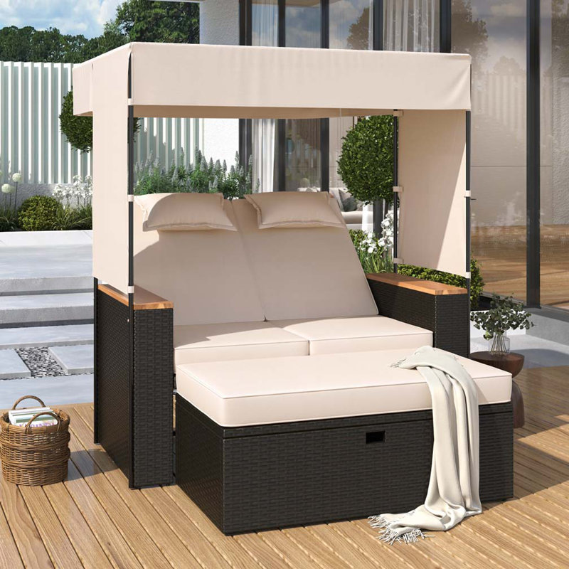 2-Piece Outdoor Rattan Daybed, White