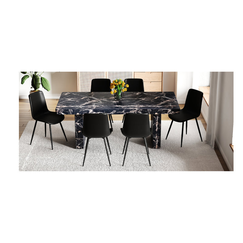 Luxurious Black Marble Dining Set: Mdf Durability, Modern Elegance, Multi-functional Dining