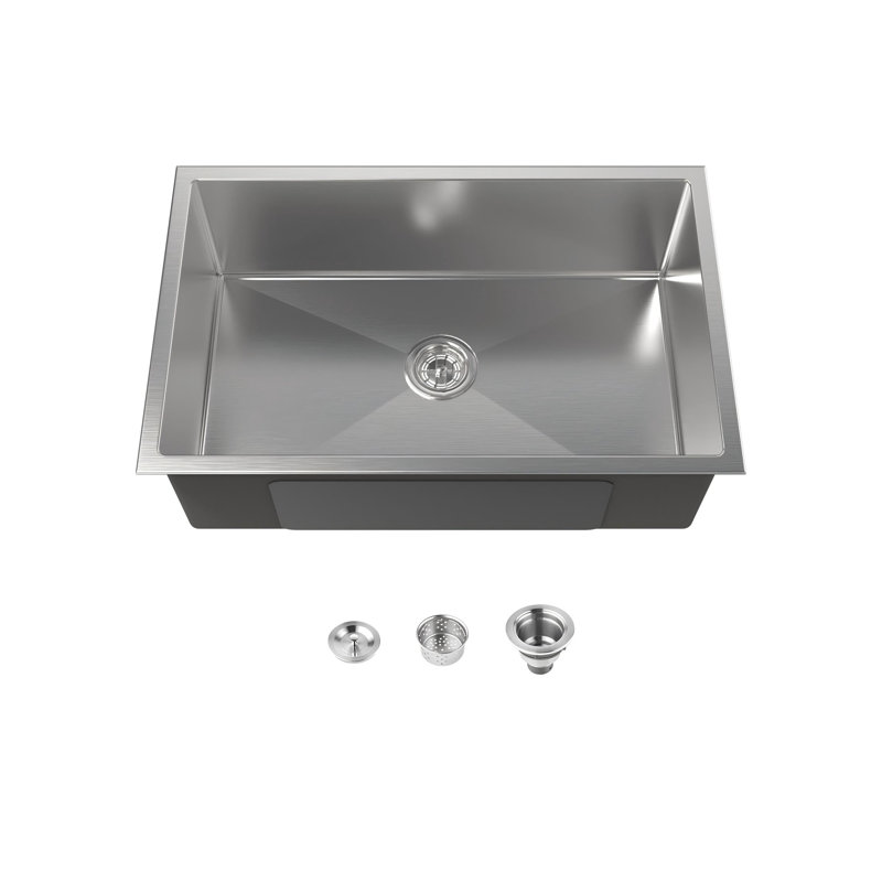 Évier de cuisine en acier inoxydable, cuve simple encastrée de 30 po x 19 po, lavabo encastré à la main en nickel brossé, avec bonde et crochet standards américains, LS-SSBR05