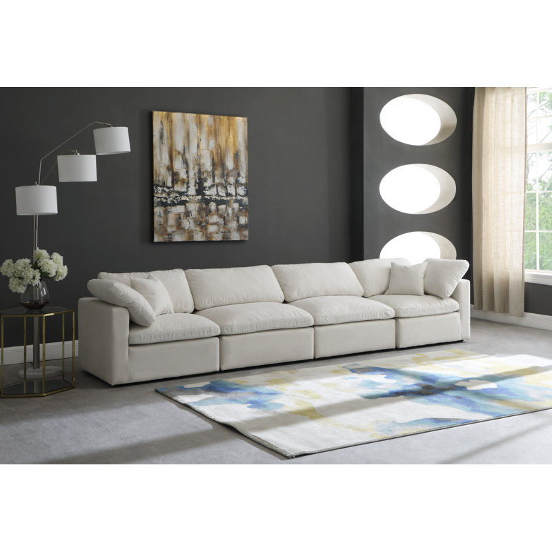 Burrows Square Arm Modular Sofa with Reversible Cushions, Cream Velvet, 32" H x 140" W x 35" D