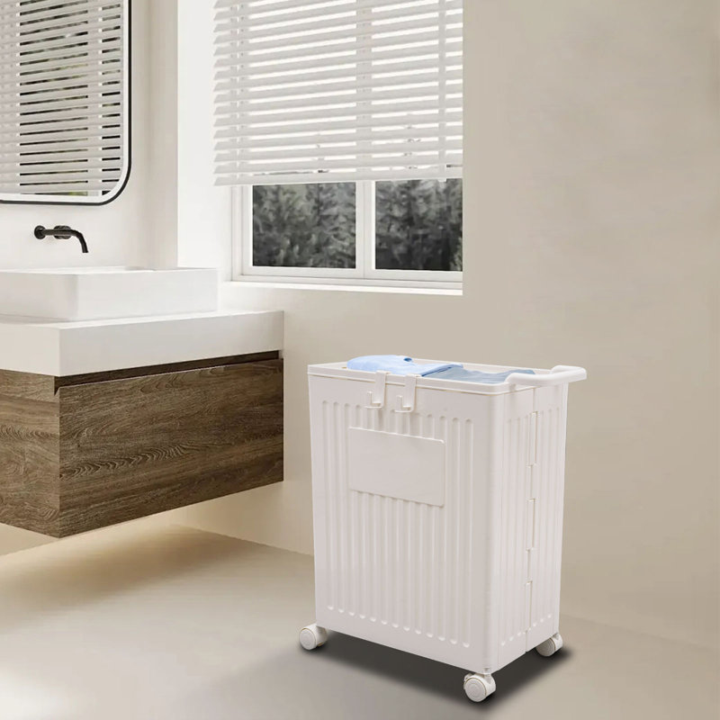 Foldable Storage Box with Wheels, White