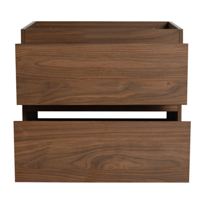 24" Bathroom Vanity, Contemporary, Brown Oak, Smooth 2/3 Extension Drawer Slides, 45° Invisible Handle, , Easy To Clean Wood Grain Design, 2 Drawers, Soft-close Function, Plywood
