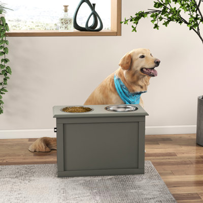 Grand arrangement d'alimentation pour animaux de compagnie avec 2 bols en acier inoxydable, gris - soutient la santé de la colonne vertébrale et des articulations, pratique pour le transport, espace de rangement supplémentaire pour les bols de la station alimentaire, réduit la tension