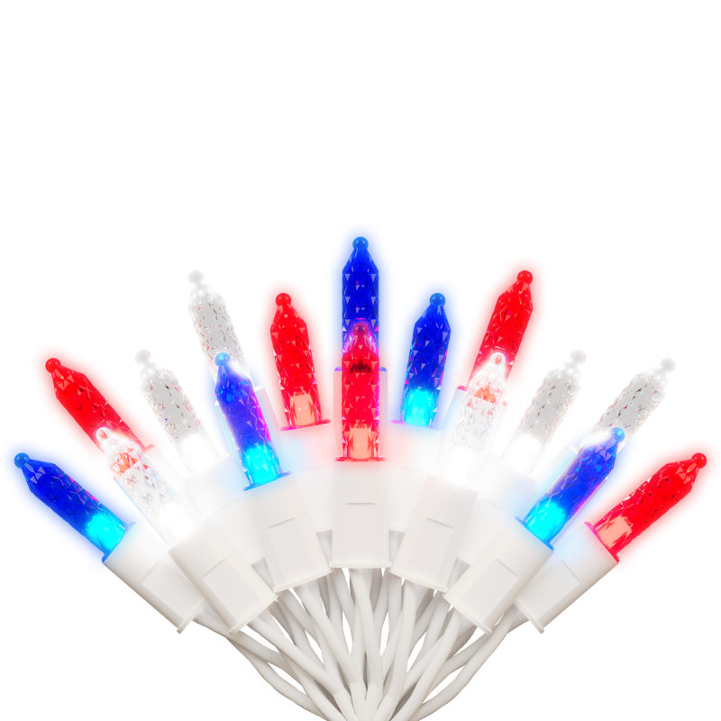12,5 pi - 50 lumières rouges et blanches et bleues à facettes M5 à DEL de qualité commerciale imperméables pour la décoration des Fêtes, décorations de Noël