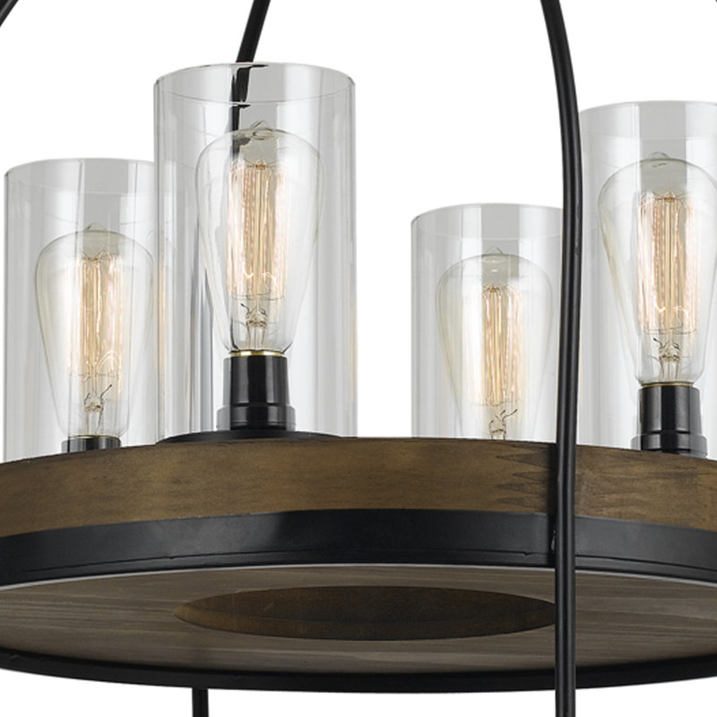 Luminaire câblé à 8 lumières H 39 po en métal et bois
