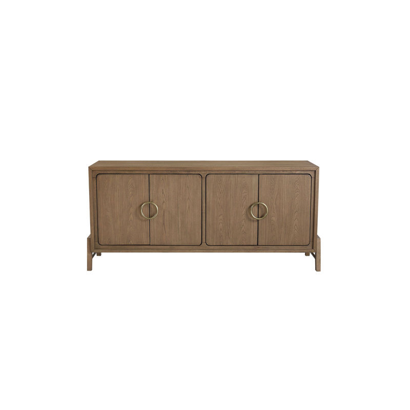 Console Aurora 65 po avec bloc d'alimentation - Meuble télé en placage d'orme avec armoires de rangement et portes