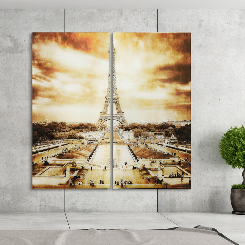 Eiffel Tower Brown Tempered Glass 2-Piece Art Print Set