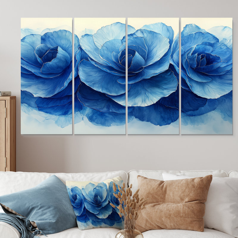 «Aqua Spiral Aloe Leaf Succulent II» - art mural - ensemble de décoration artistique, H 28 po x l 48 po, 4