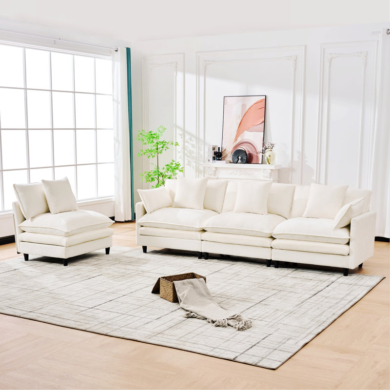 Canapé modulaire en U avec repose-pieds mobile pour salon, chambre à coucher, Beige