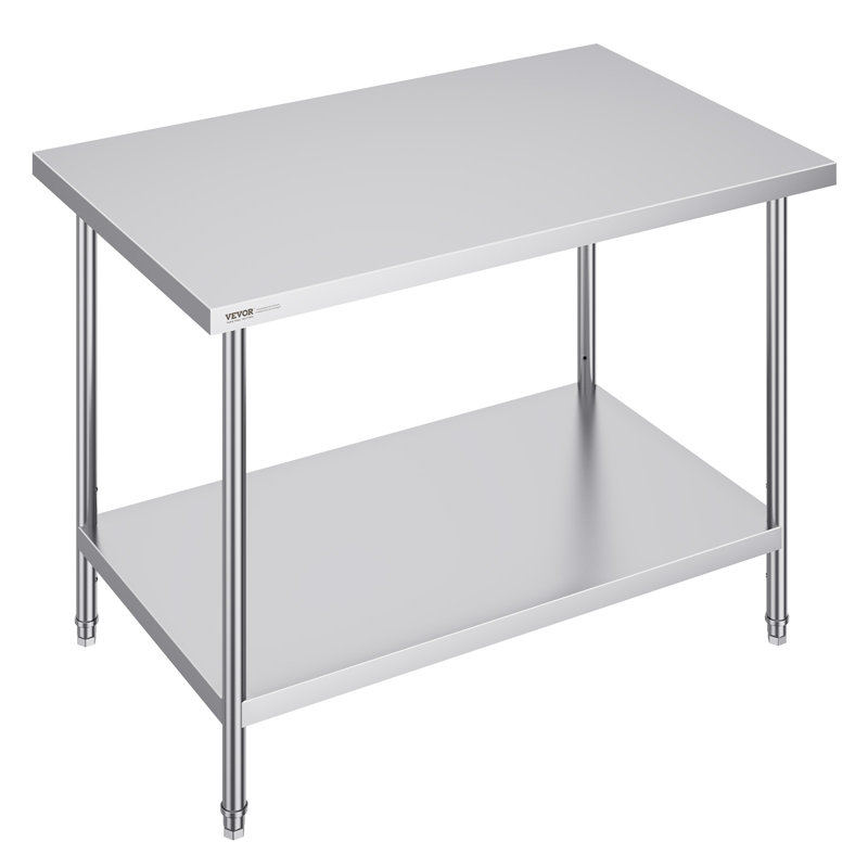 Table de préparation en acier inoxydable, 76 x 122 x 86 cm, capacité de charge de 400 kg, table de travail robuste en métal avec 3 niveaux de hauteur réglables, poste de travail professionnel pour cuisine, garage, restaurant ou jardin.