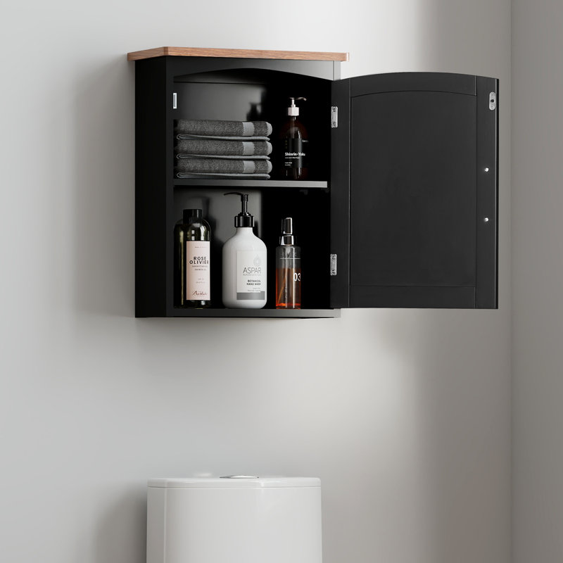 Latitude Run® Bathroom Wall Mount Storage Cabinet Single Door with Adjustable Shelf White and Gray, Black