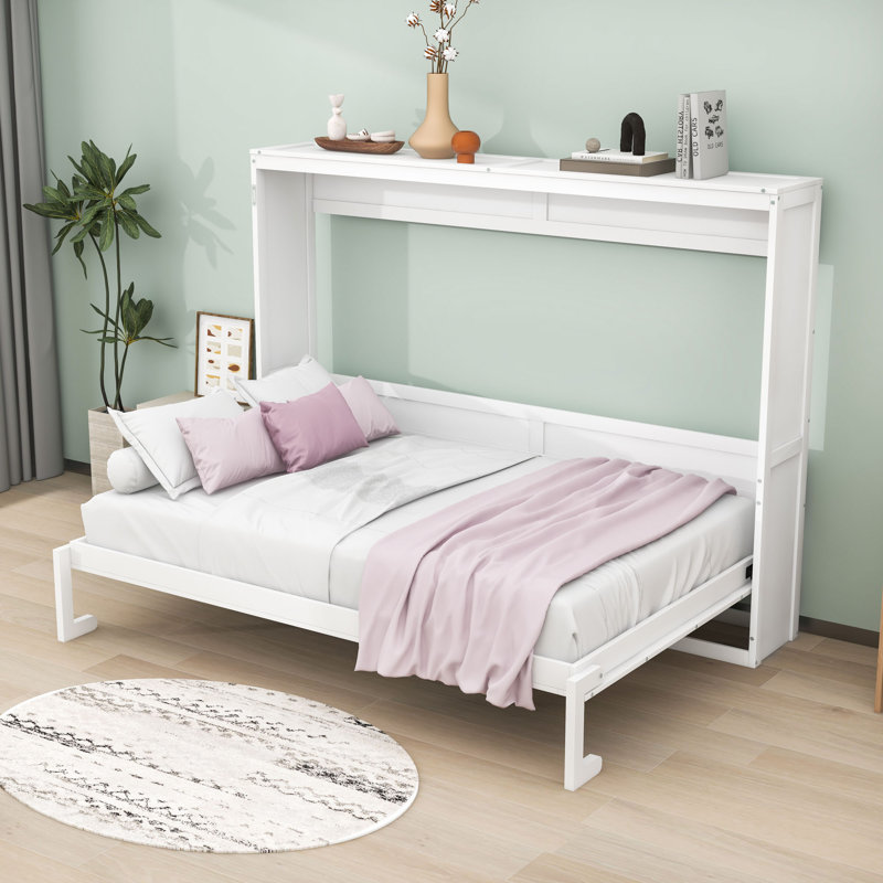 Armoire murale Murphy avec lattes et pieds, Double, Blanc