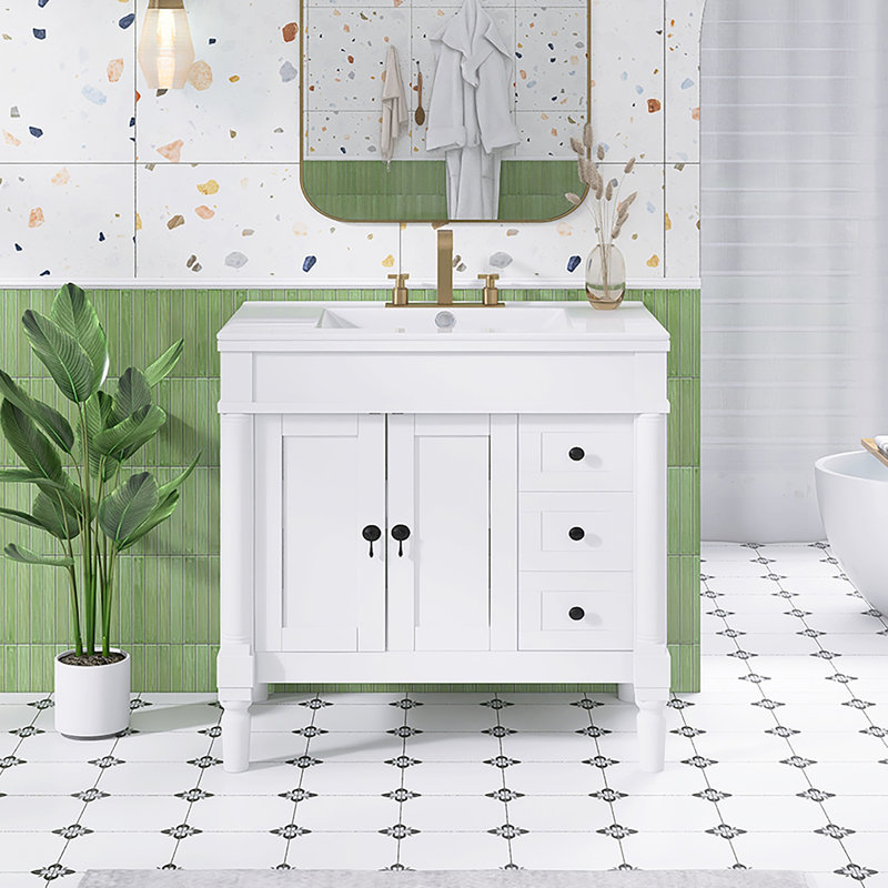 Ensemble de meuble-lavabo autoportant 36 po avec comptoir en céramique 36 po, Blanc