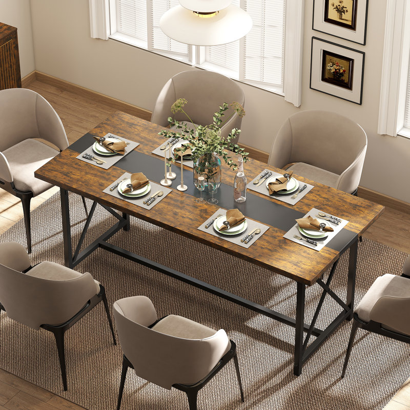 Marina 70.9'' Rectangle Farmhouse Dining Table With Strong Metal Frame For 6-8