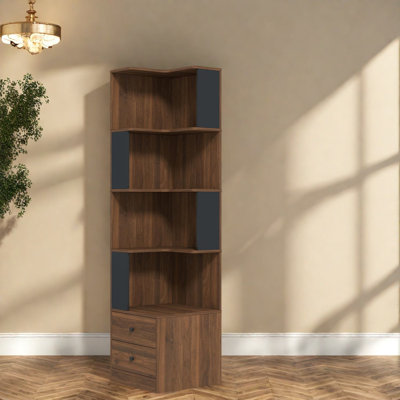 Bibliothèques peu encombrantes avec rangement, tablette d'angle moderne en bois aggloméré pour la maison